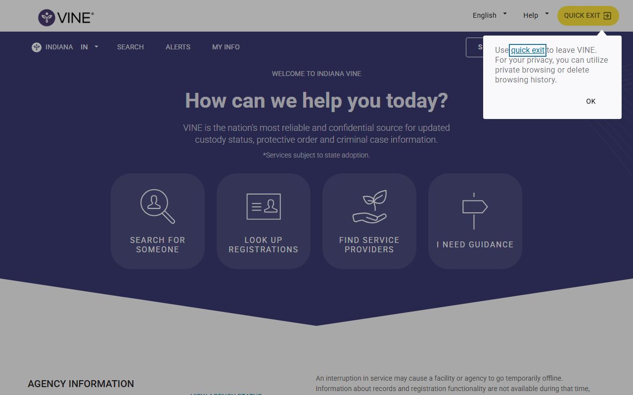 Indiana VINELink custody notification portal for Wells County inmates